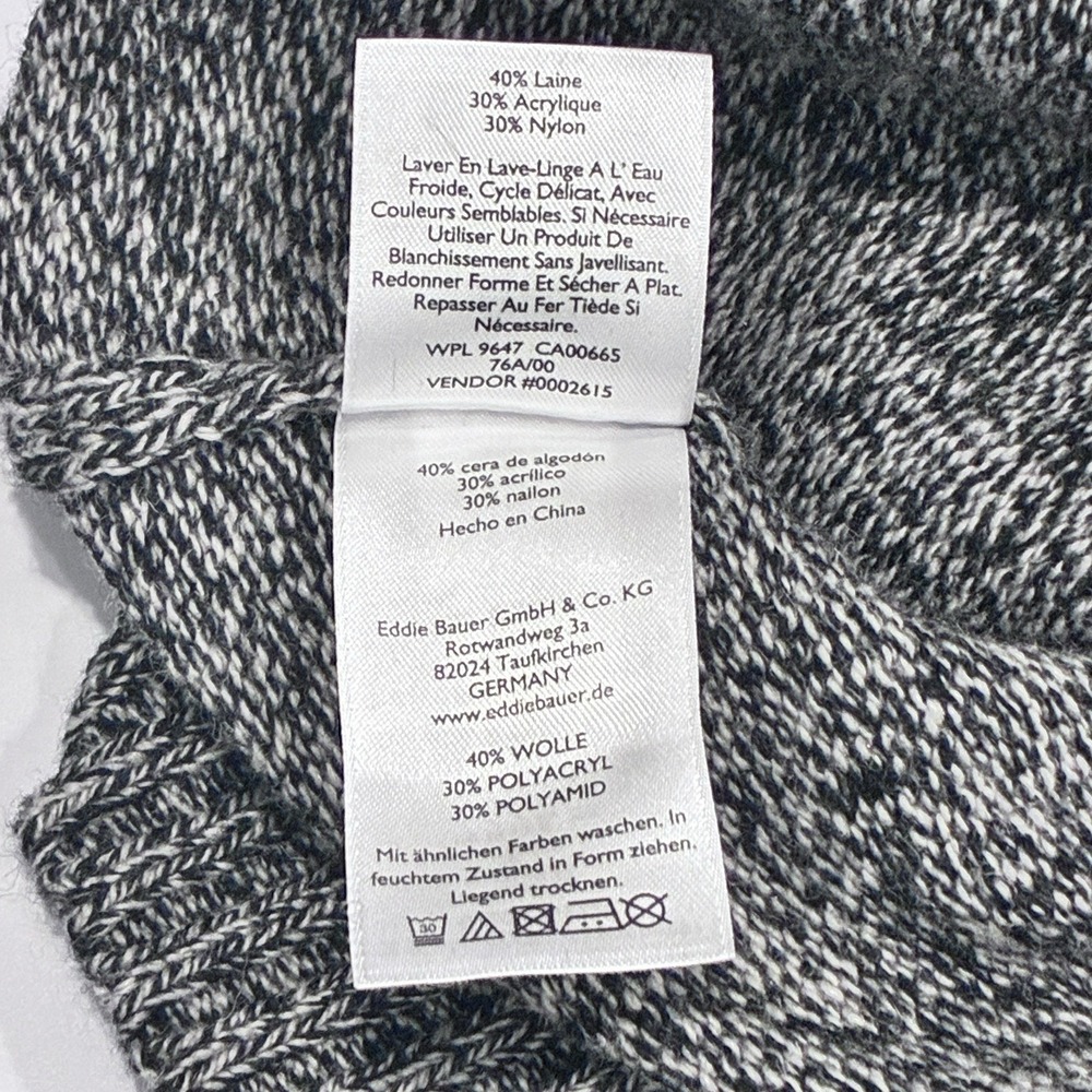 Eddie Bauer Mens Fisherman Cowl Neck Wool Blend Sweater Size M Black Marled Cozy - Picture 8 of 11